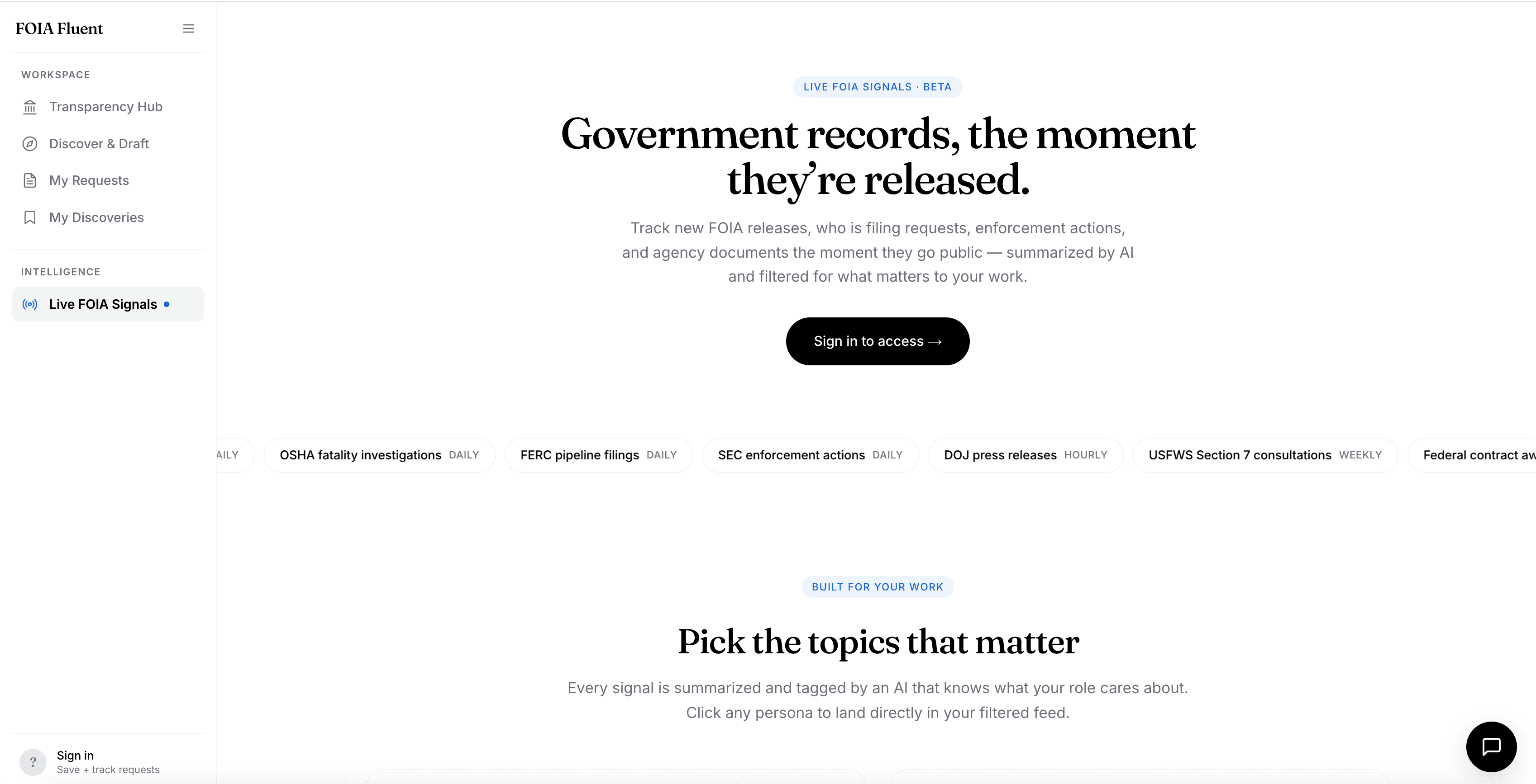 Live FOIA Signals dashboard